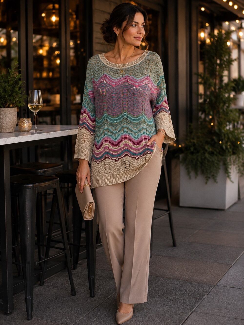 Soft Surroundings Thereze pullover sweater in Pastels, Gold Bell Sleeves Size M